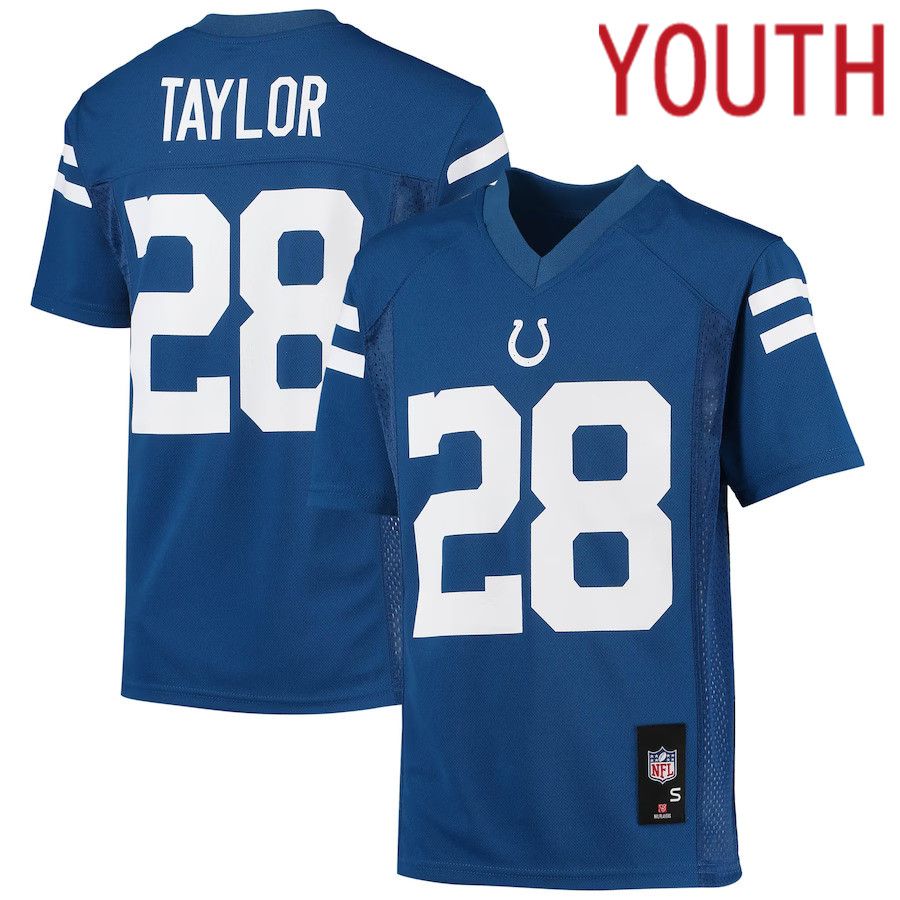 Youth Indianapolis Colts 28 Jonathan Taylor Royal Replica Player NFL Jersey